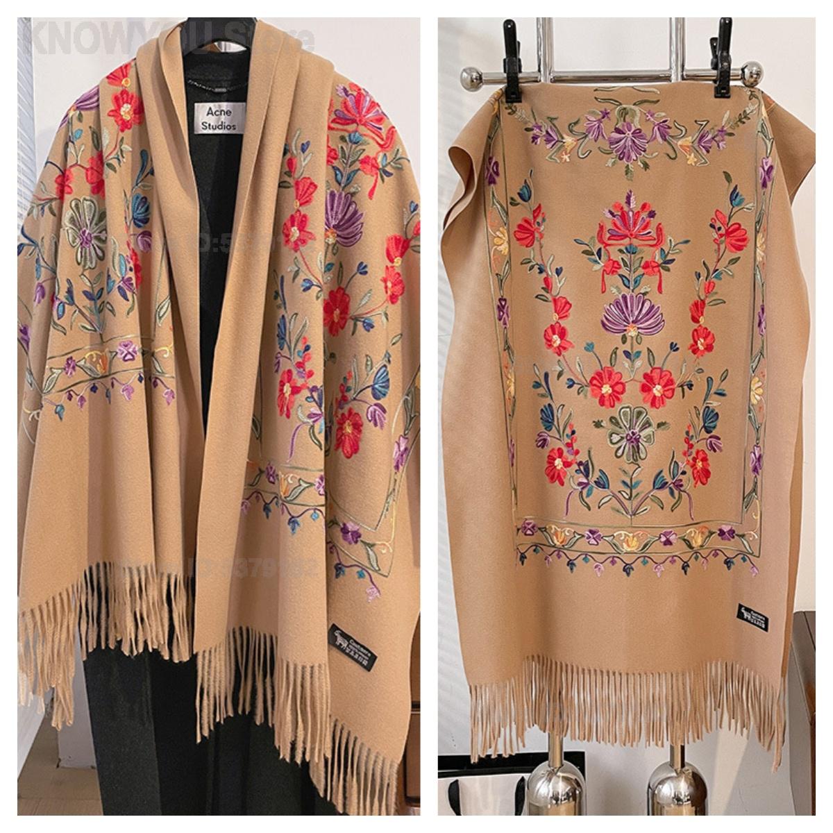 Go Ethnic Fashion - Dames retro bloemenborduurwerk dubbelzijdig imitatie kasjmier