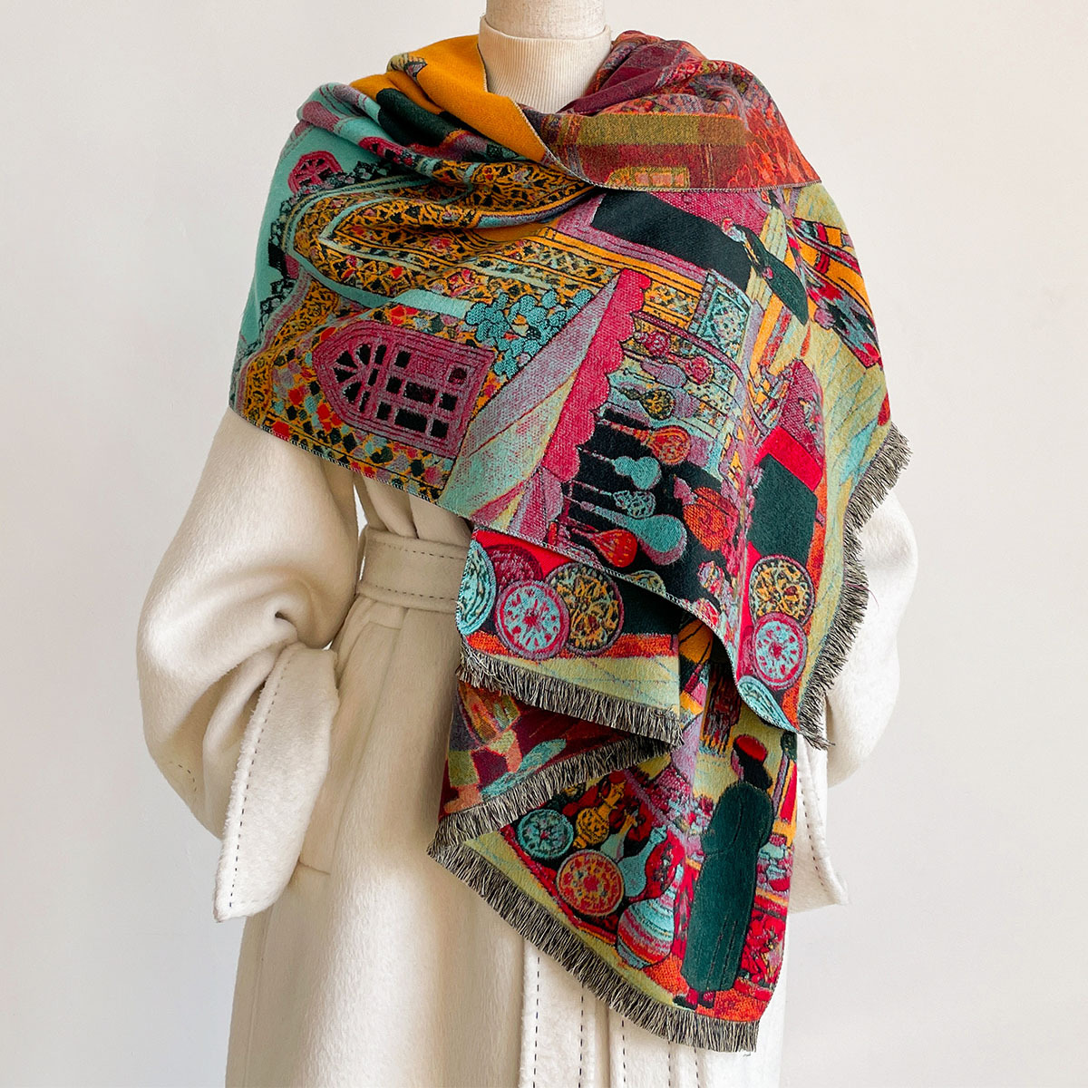 Go Ethnic Fashion - Herfst Winter Dames Imitatie Kasjmier Omkeerbare